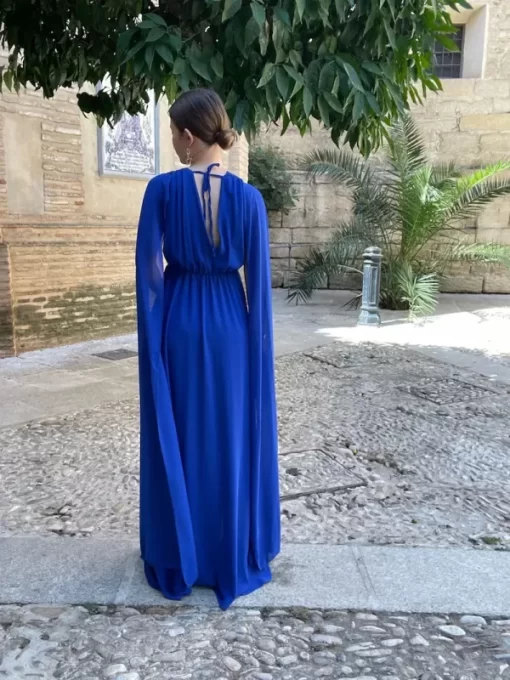 Vestido de gasa con abertura lateral azul