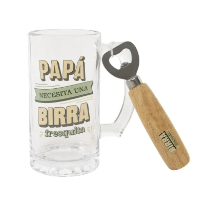 Jarra de cerveza con abridor para papá.